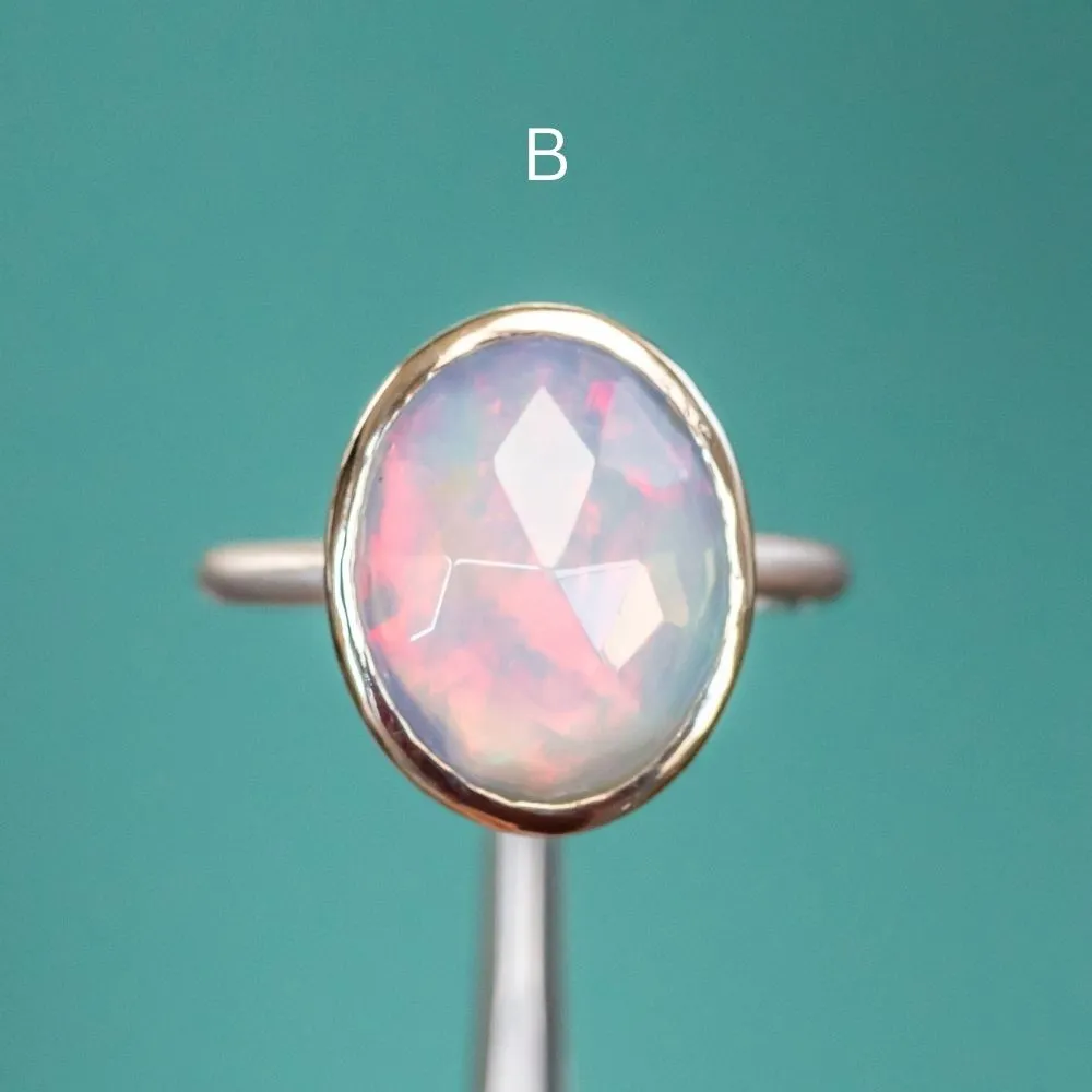 Oval Bezel Set Rosecut Opal Rings in 14K White Gold