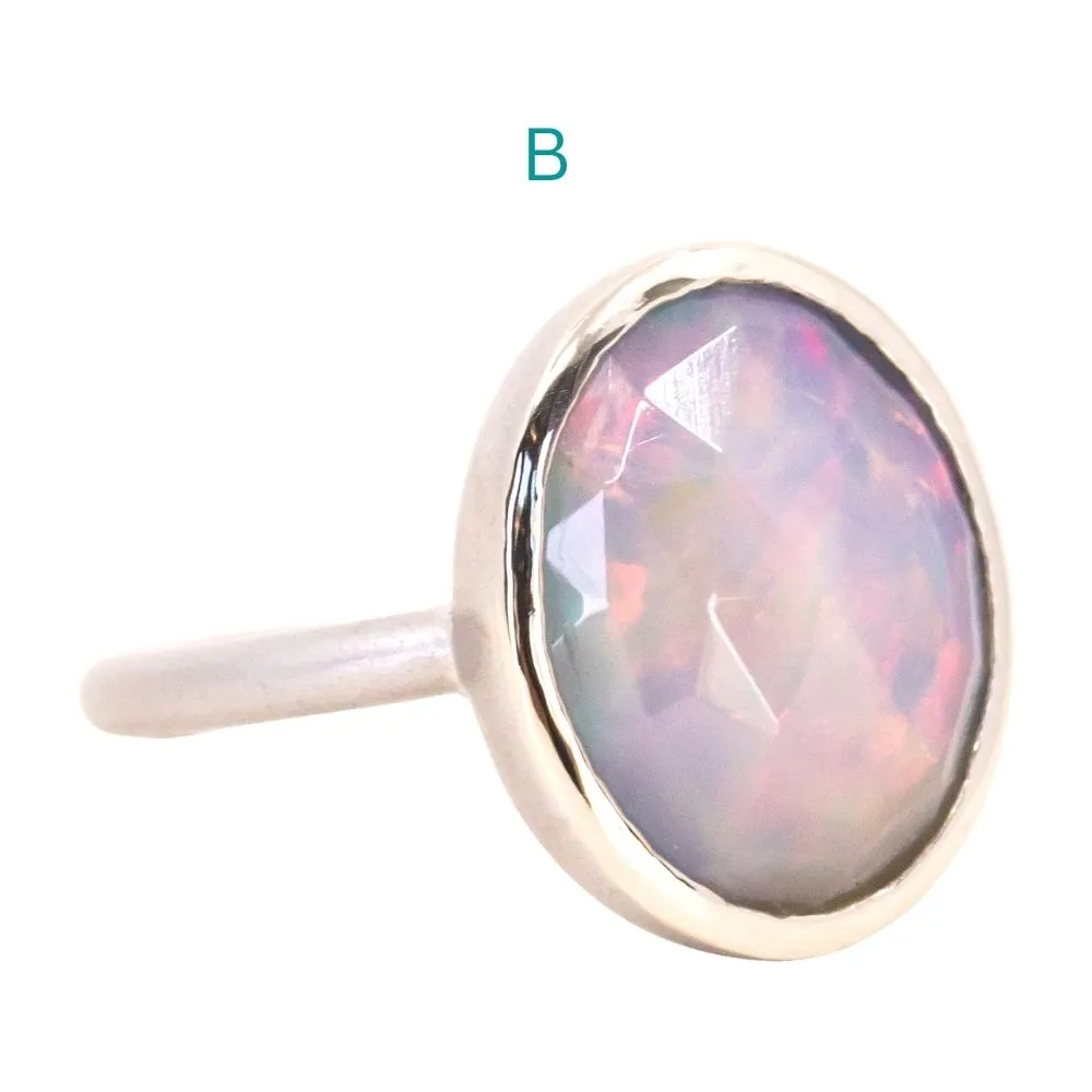 Oval Bezel Set Rosecut Opal Rings in 14K White Gold