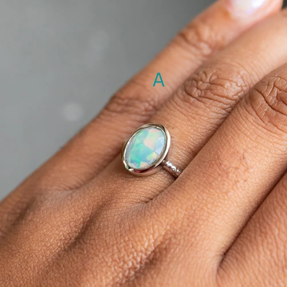 Oval Bezel Set Rosecut Opal Rings in 14K White Gold