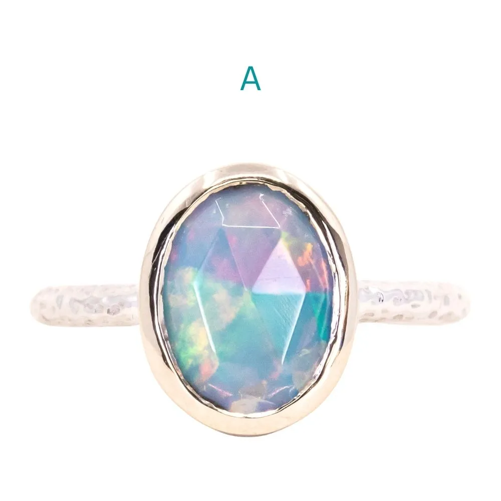 Oval Bezel Set Rosecut Opal Rings in 14K White Gold