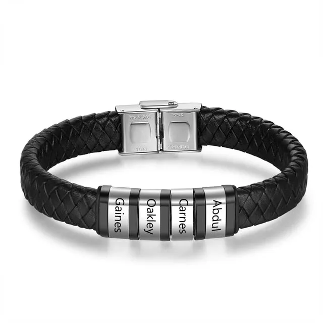 Personalized 4 Names Men Braided Leather Bracelets