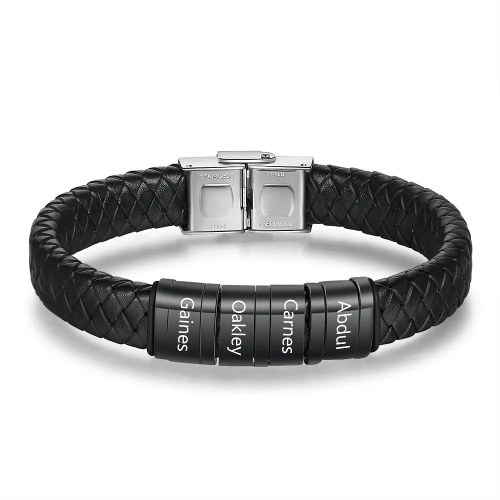 Personalized 4 Names Men Braided Leather Bracelets