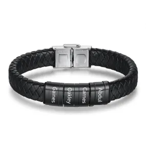 Personalized 4 Names Men Braided Leather Bracelets