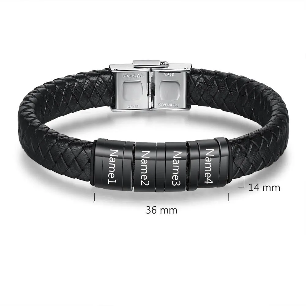 Personalized 4 Names Men Braided Leather Bracelets