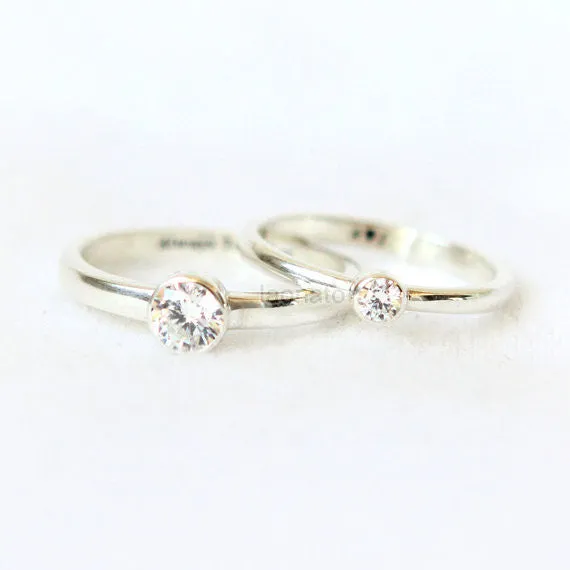 Personalized Bezel Setting ring in sterling silver, Couple Rings--Custom Personalized engraving Ring