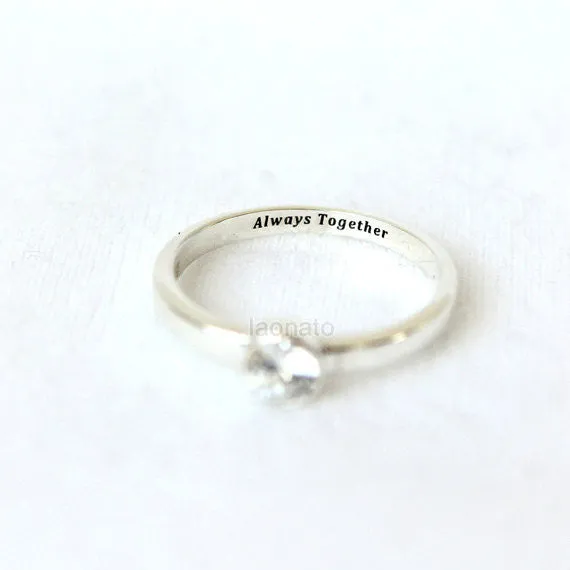 Personalized Bezel Setting ring in sterling silver, Couple Rings--Custom Personalized engraving Ring