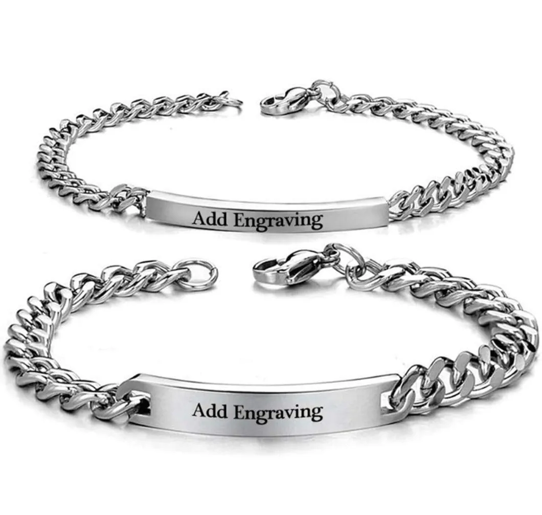 Personalized Couples Bracelets - Matching His and Hers Steel Bracelets