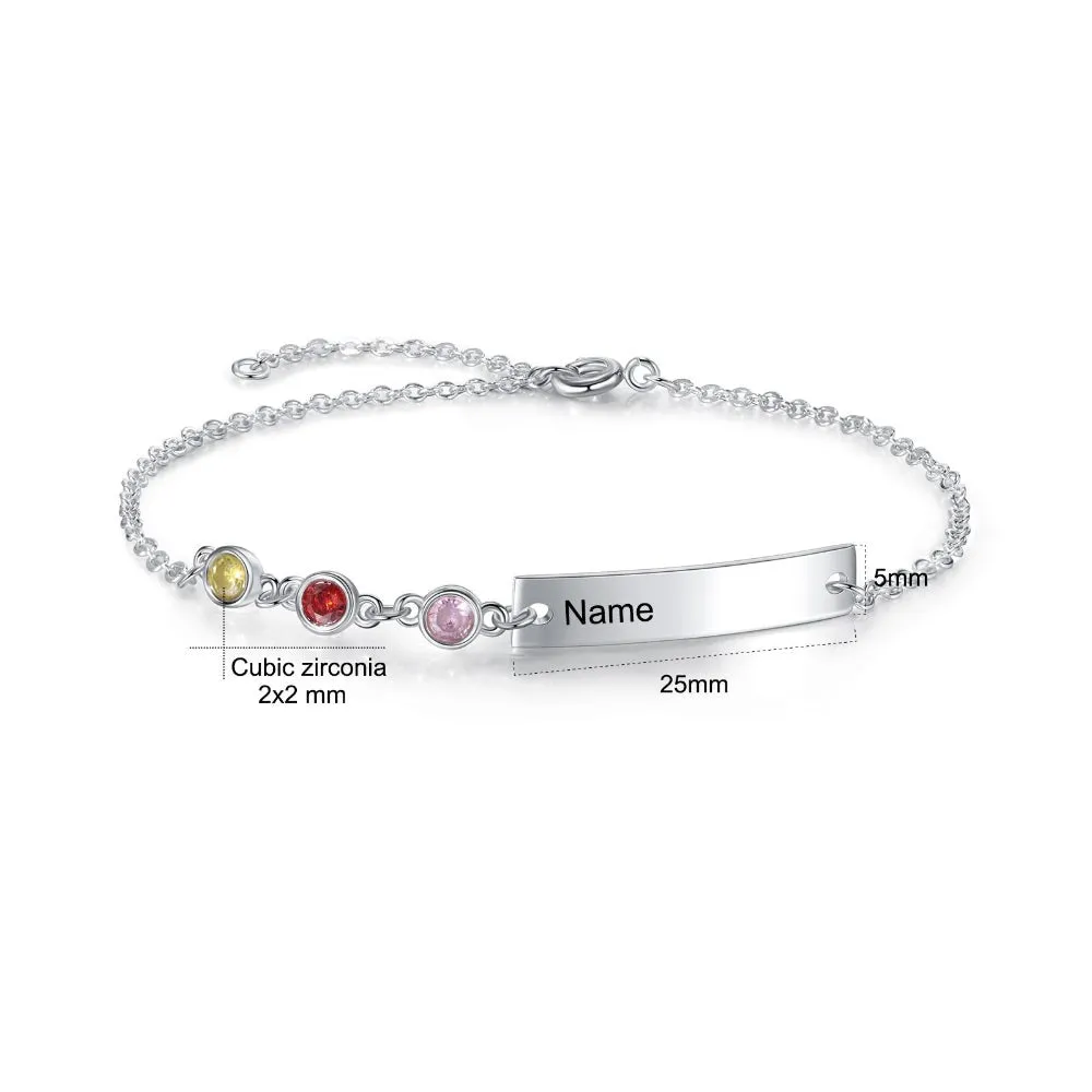 Personalized Name Bar Bracelets With 3 Birthstones