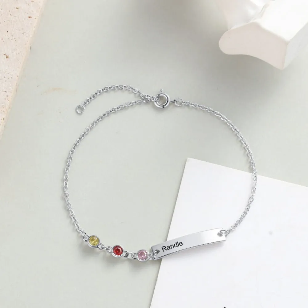 Personalized Name Bar Bracelets With 3 Birthstones