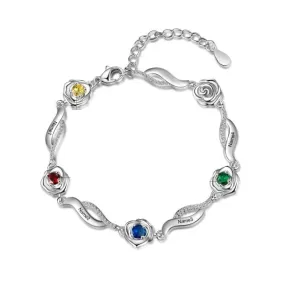 Personalized Rose Flower Bracelets with 4 Names Engraving Customized Inlaid Birthstone Bracelets & Bangles