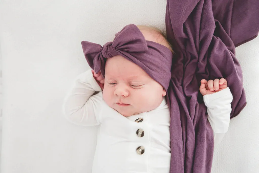 Plum Knit Headband Bow