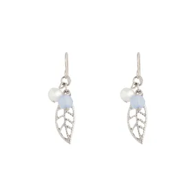 Rhodium Leaf Drop Earrings