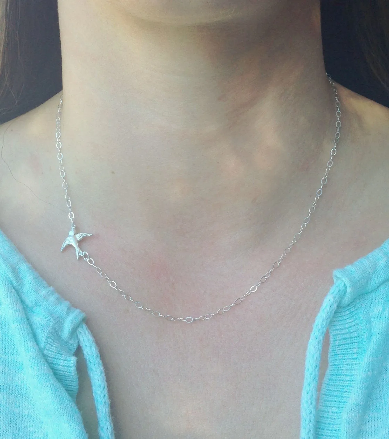 Sideways Cross Necklace, Sideways Swallow Necklace, Sparrow Necklace,Layered Necklace, Cross Necklace, Swallow