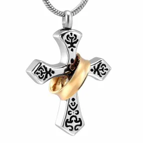 Silver Cross Pendant Mini-Urn Memorial Pendant Necklace