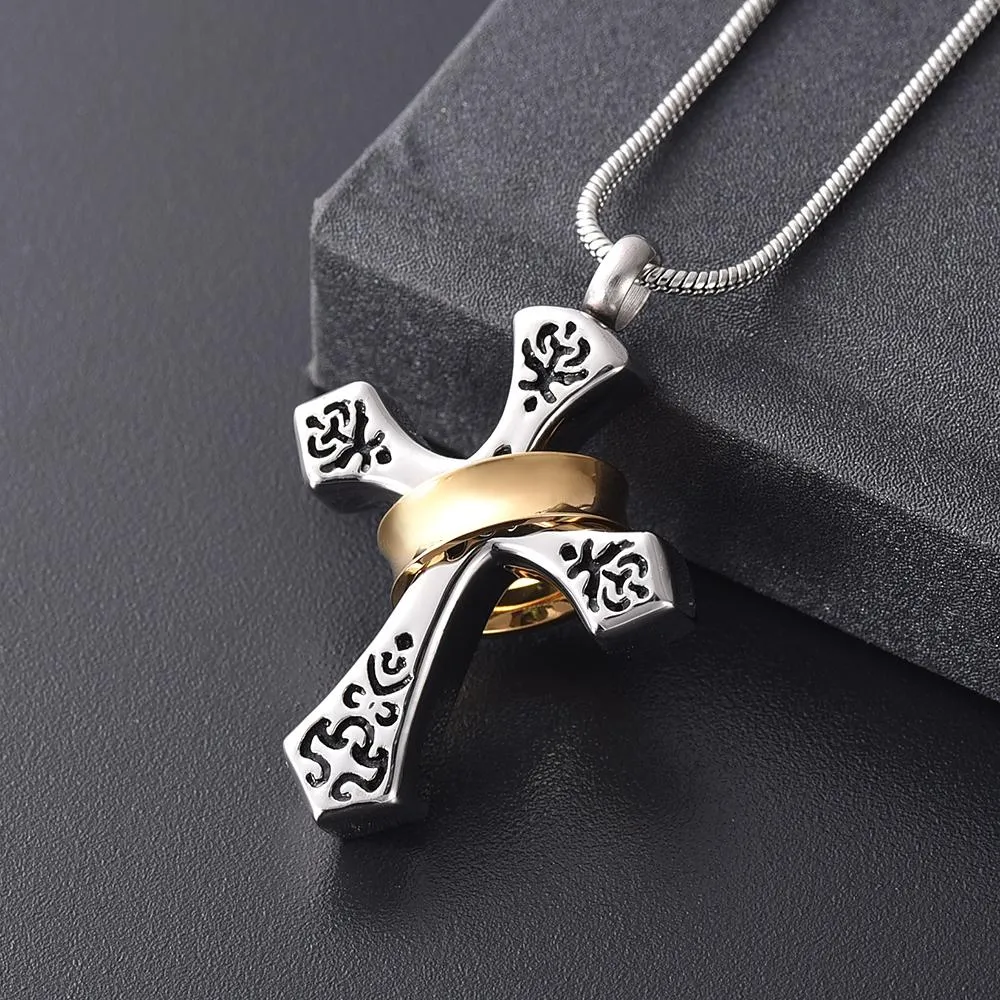 Silver Cross Pendant Mini-Urn Memorial Pendant Necklace