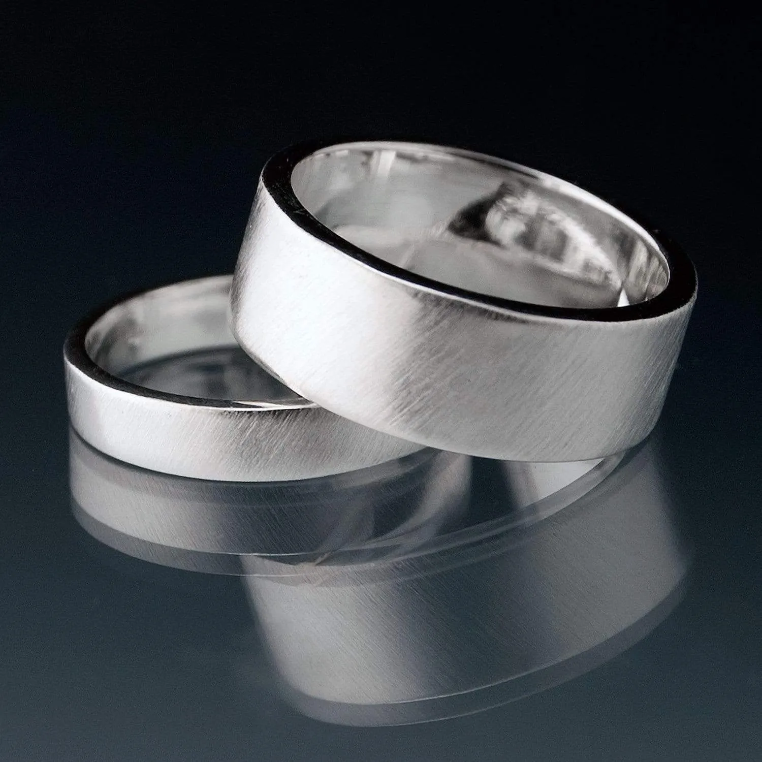 Simple Flat Style Wedding Bands, Set of 2 Wedding Rings