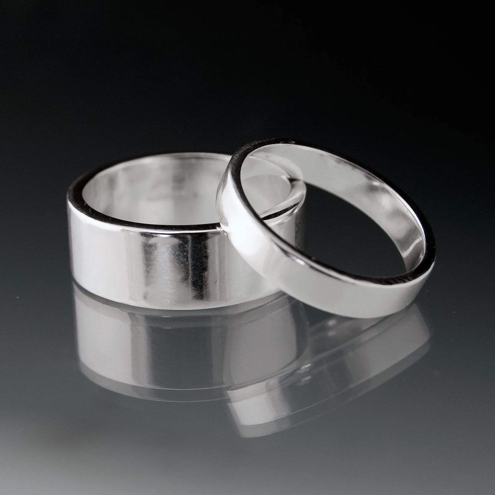 Simple Flat Style Wedding Bands, Set of 2 Wedding Rings