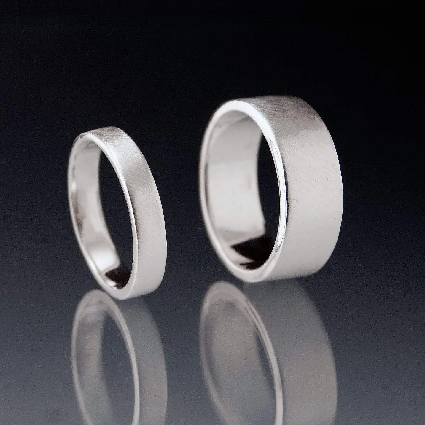 Simple Flat Style Wedding Bands, Set of 2 Wedding Rings