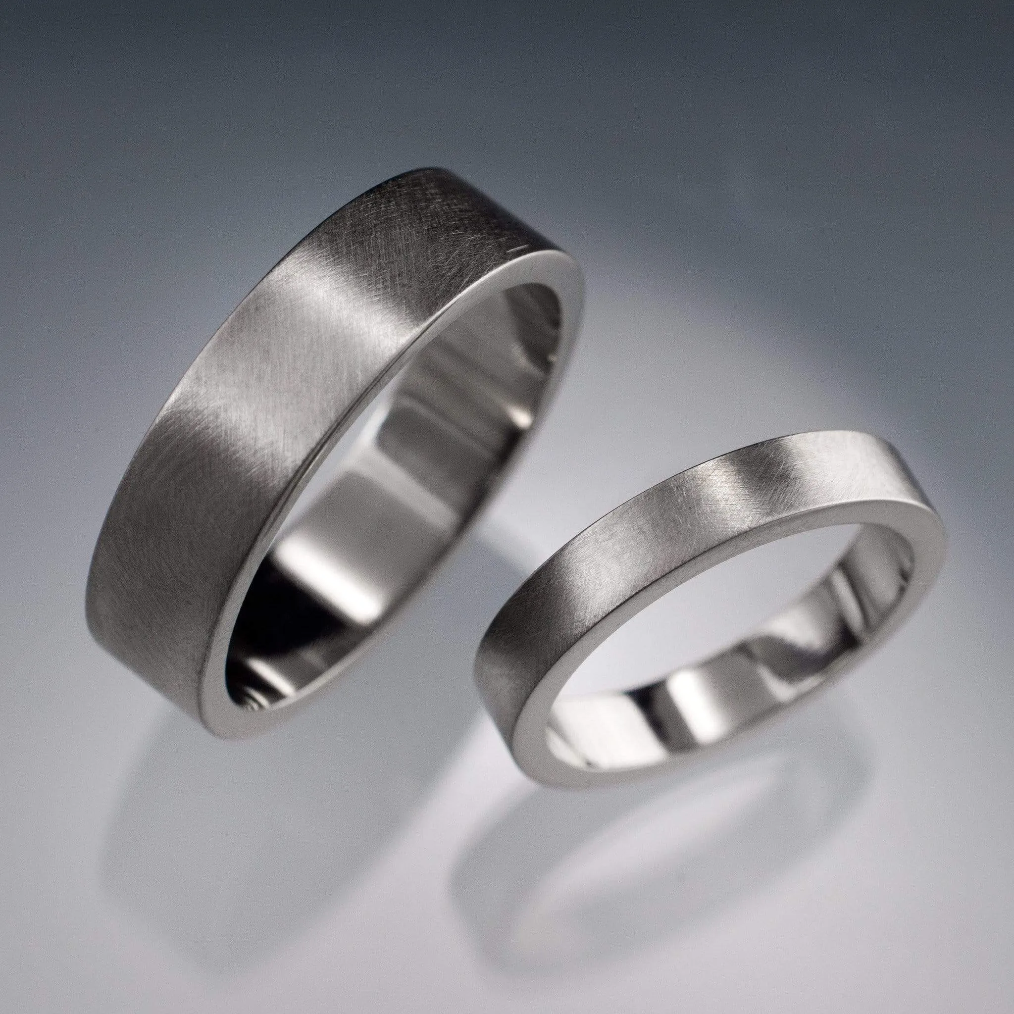 Simple Flat Style Wedding Bands, Set of 2 Wedding Rings