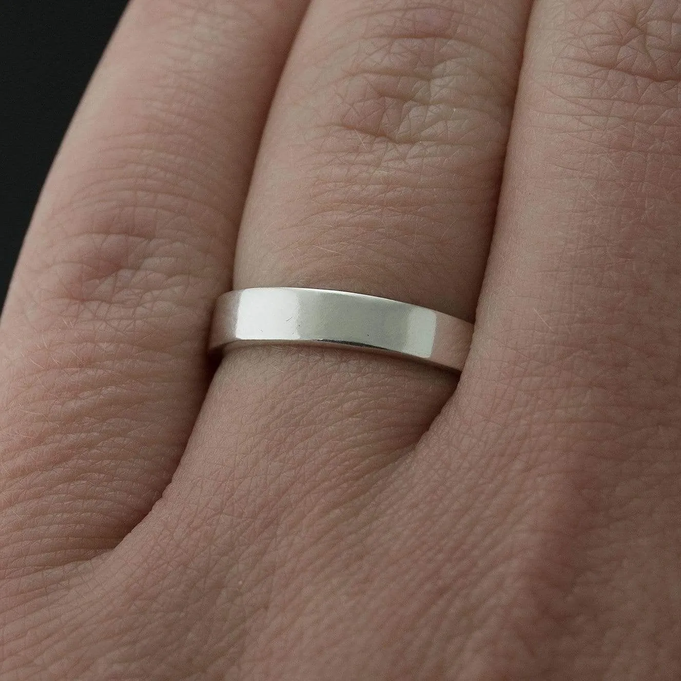 Simple Flat Style Wedding Bands, Set of 2 Wedding Rings