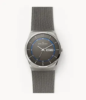 Skagen Melbye Titanium and Gray Steel-Mesh Day-Date Watch SKW6078