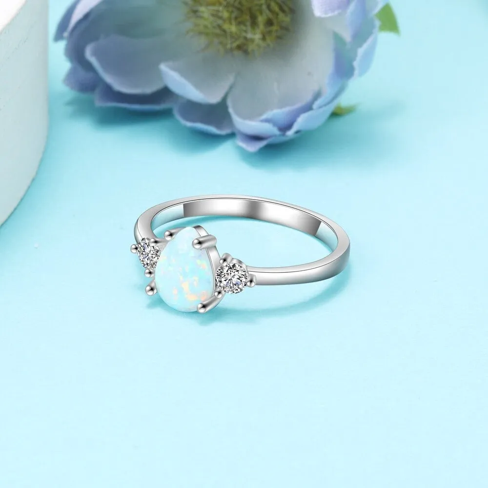 Sterling Silver Water Drop Opal Rings For Women