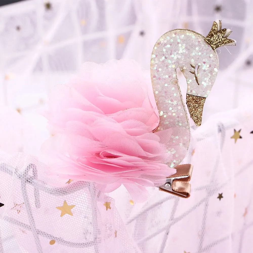 Swan Sparkly Mesh Feather Crown Hair Clip