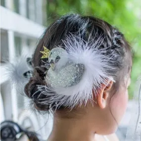 Swan Sparkly Mesh Feather Crown Hair Clip