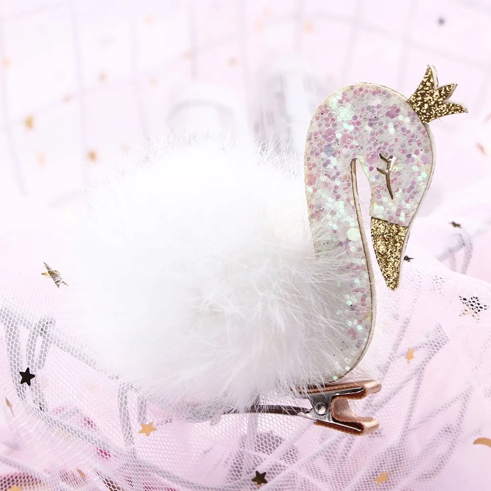 Swan Sparkly Mesh Feather Crown Hair Clip