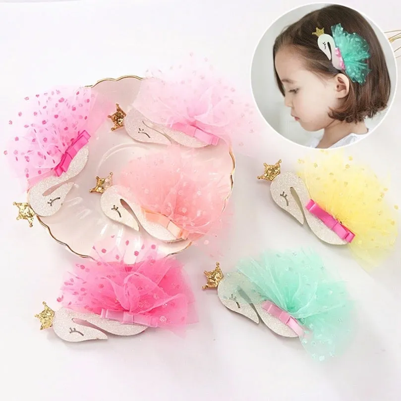 Swan Sparkly Mesh Feather Crown Hair Clip