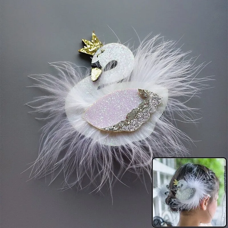 Swan Sparkly Mesh Feather Crown Hair Clip