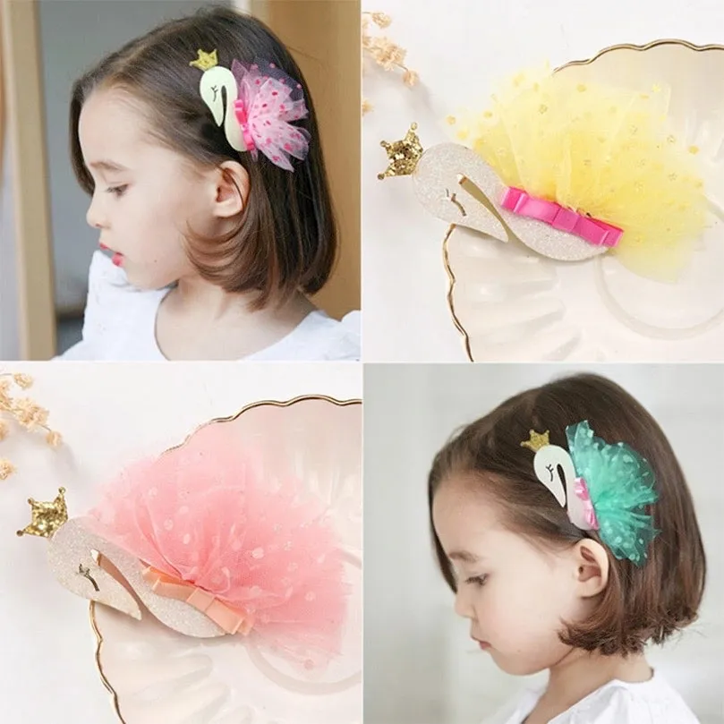 Swan Sparkly Mesh Feather Crown Hair Clip