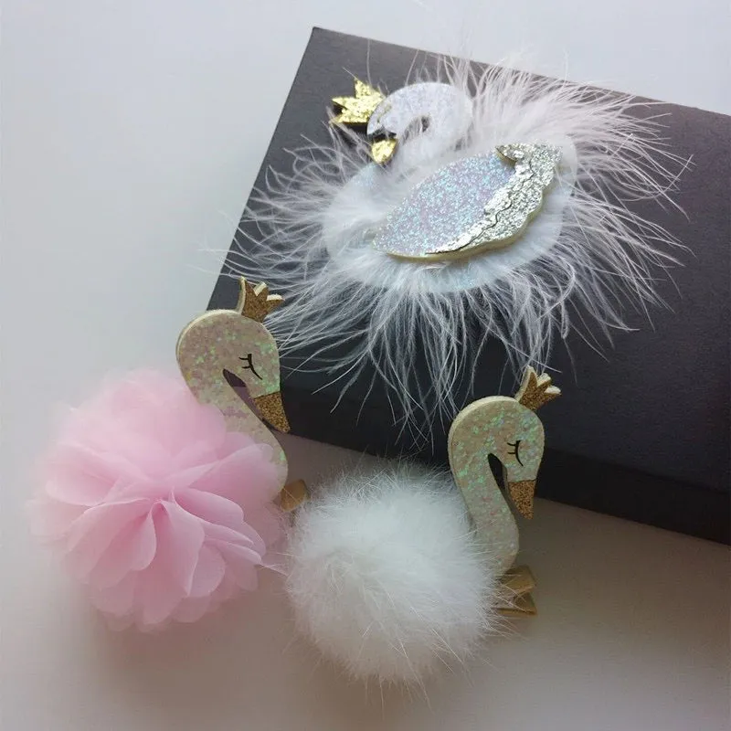 Swan Sparkly Mesh Feather Crown Hair Clip