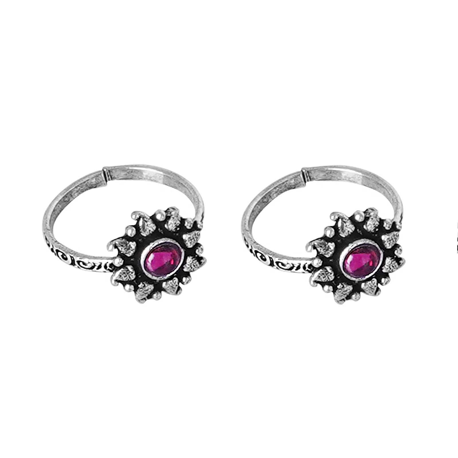 Teejh Miraya Pink  Stone Silver Oxidised Toe Rings