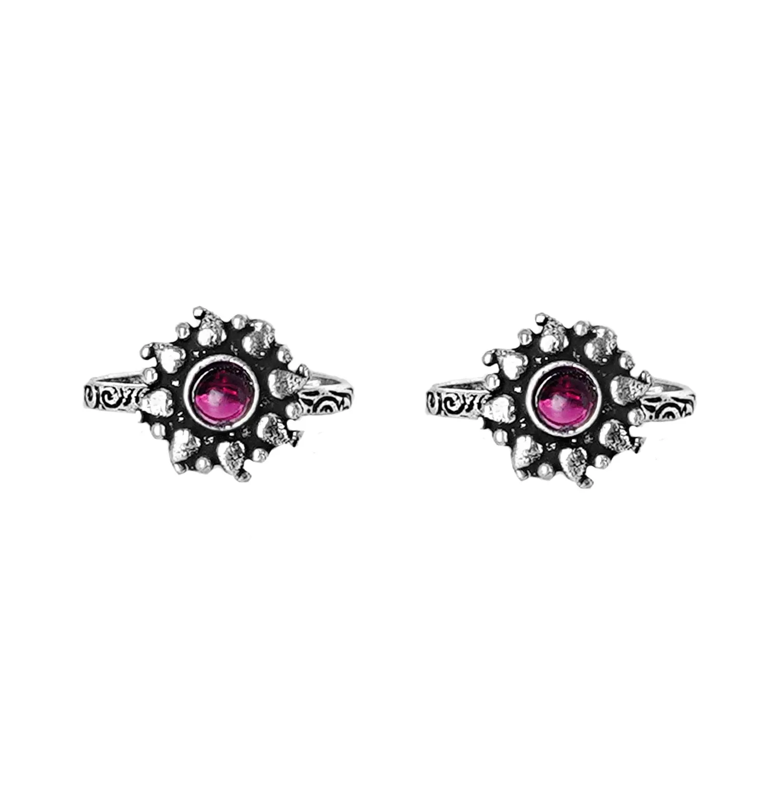 Teejh Miraya Pink  Stone Silver Oxidised Toe Rings