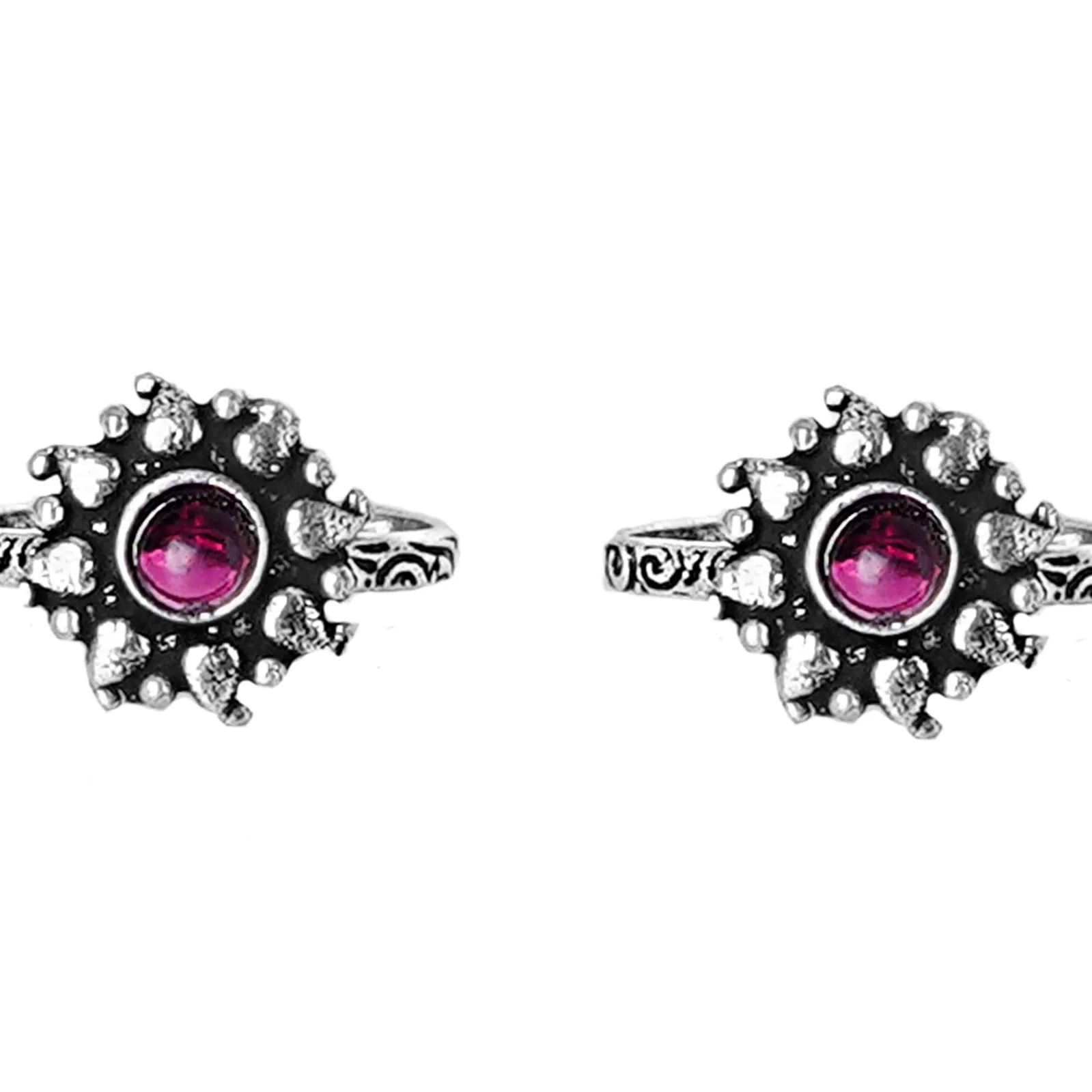 Teejh Miraya Pink  Stone Silver Oxidised Toe Rings