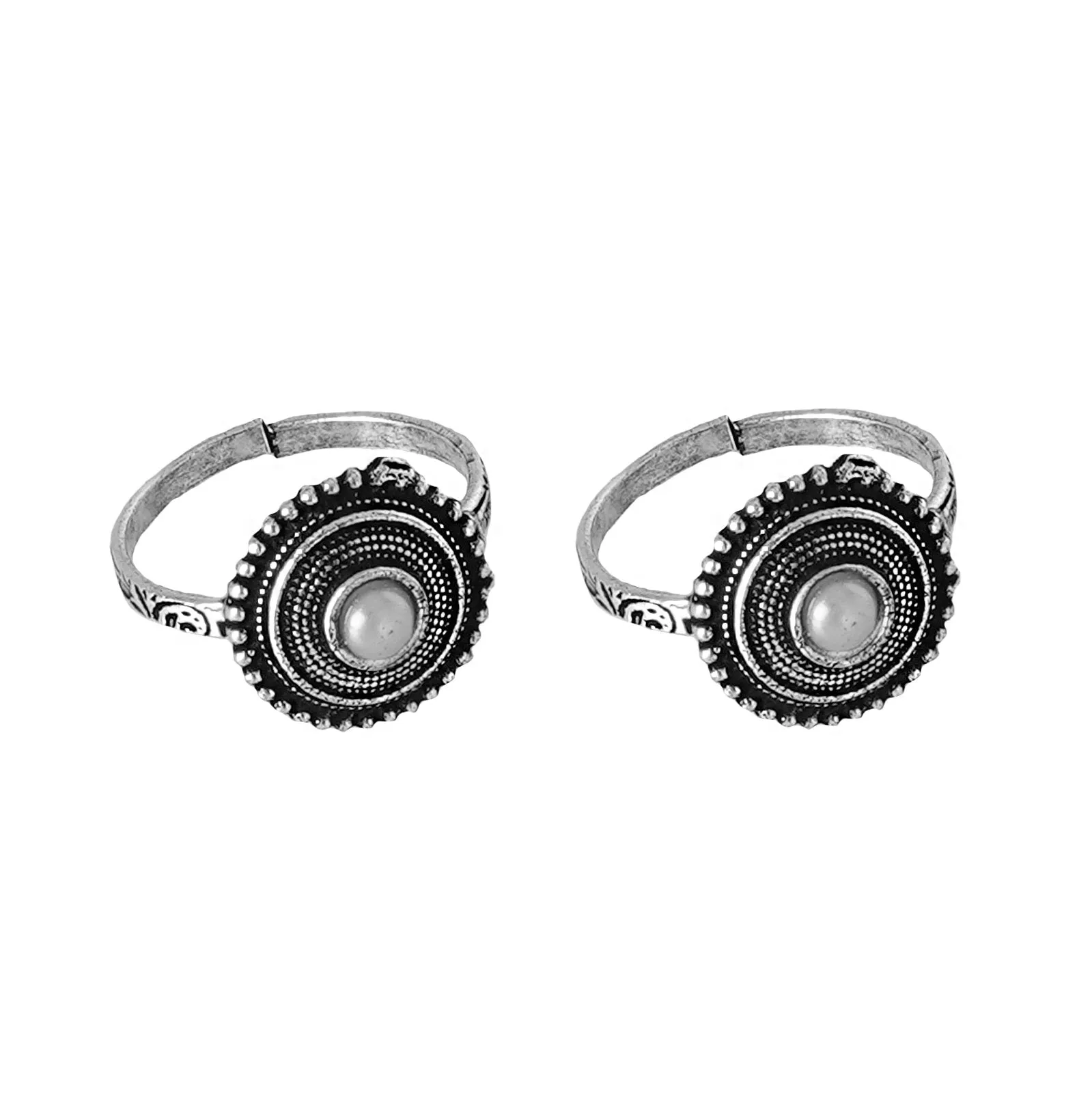 Teejh Shaanvi  White Stone Silver Oxidised Toe Rings