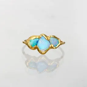 Three Stone Raw Australian Opal Ring