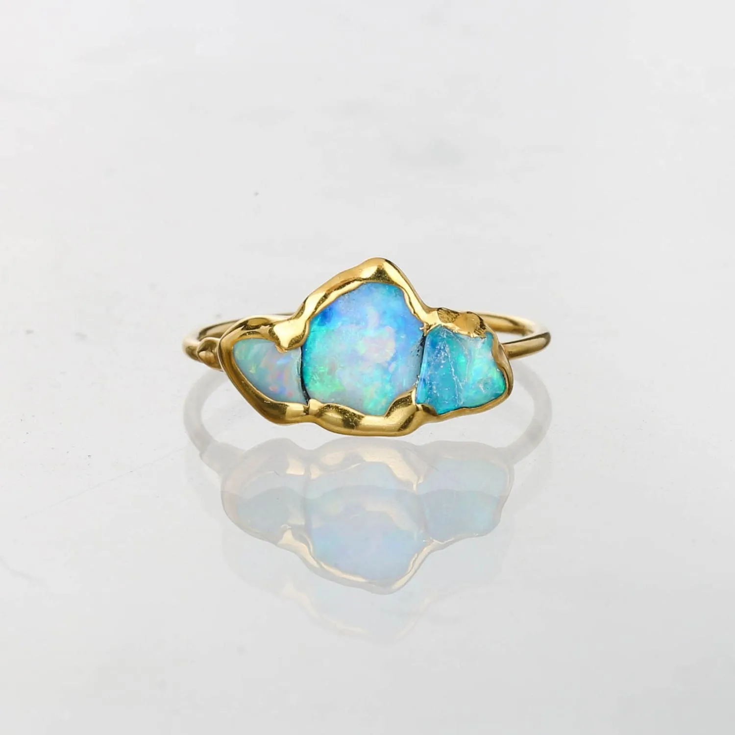 Three Stone Raw Australian Opal Ring