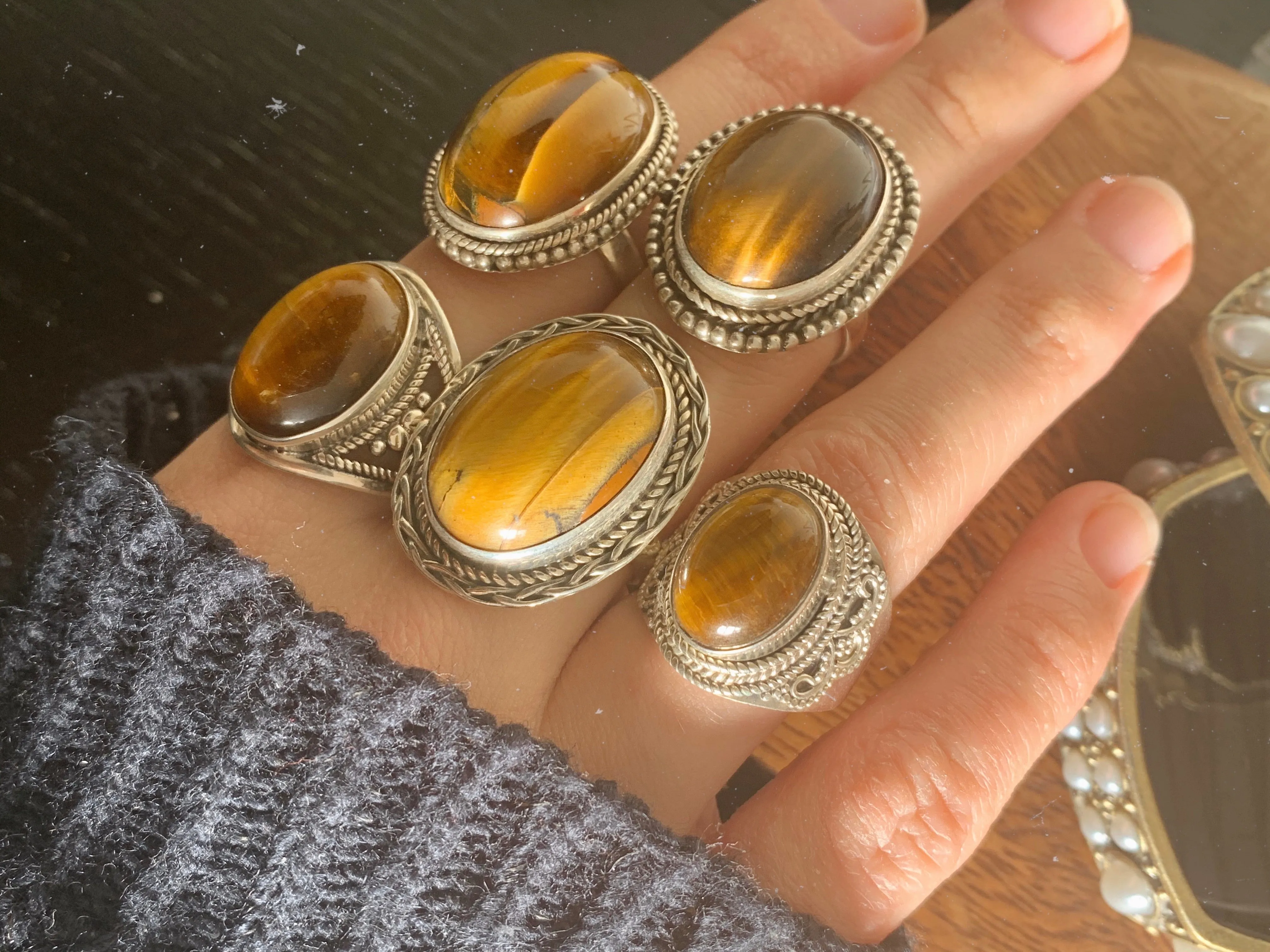 Tiger’s Eye Rings Mix - Large Designed