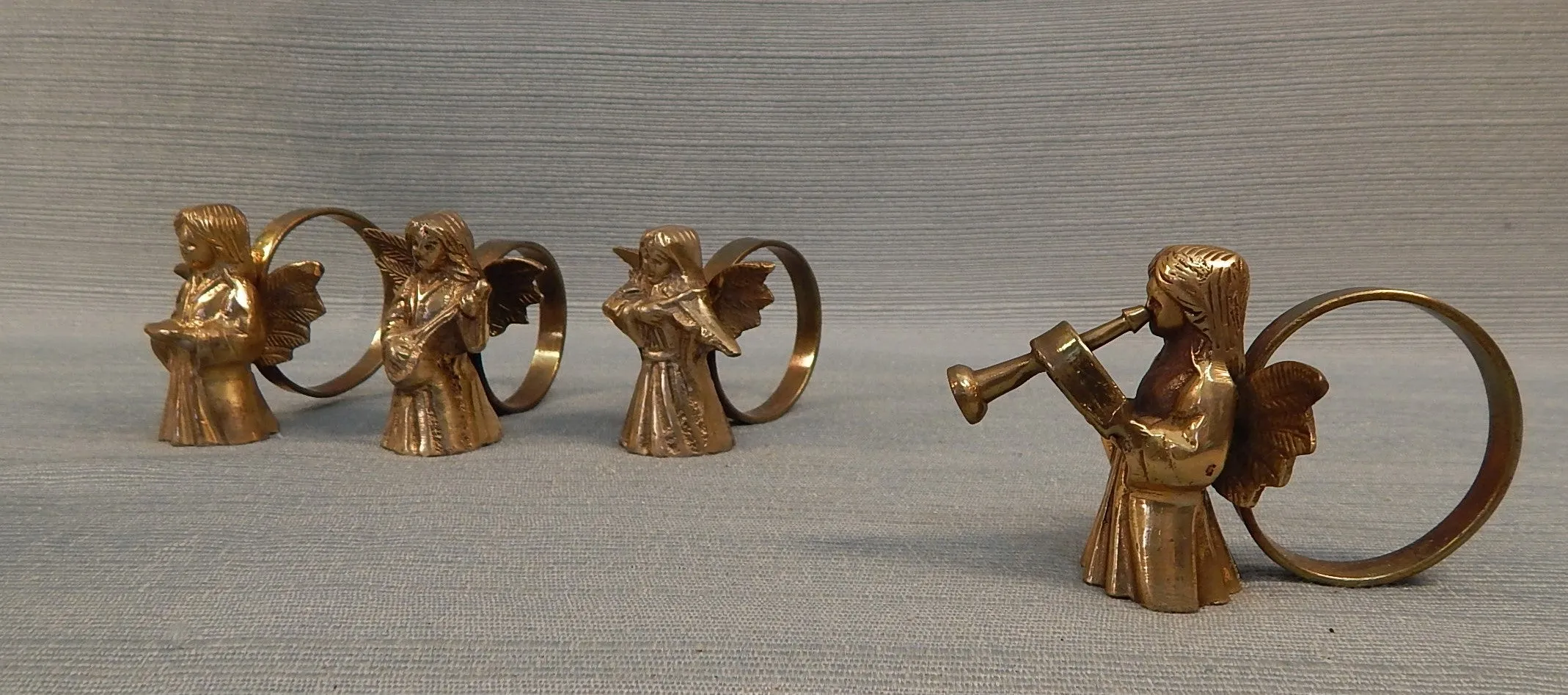 Vintage Brass Angel Carolers Napkin Rings - Set of 4