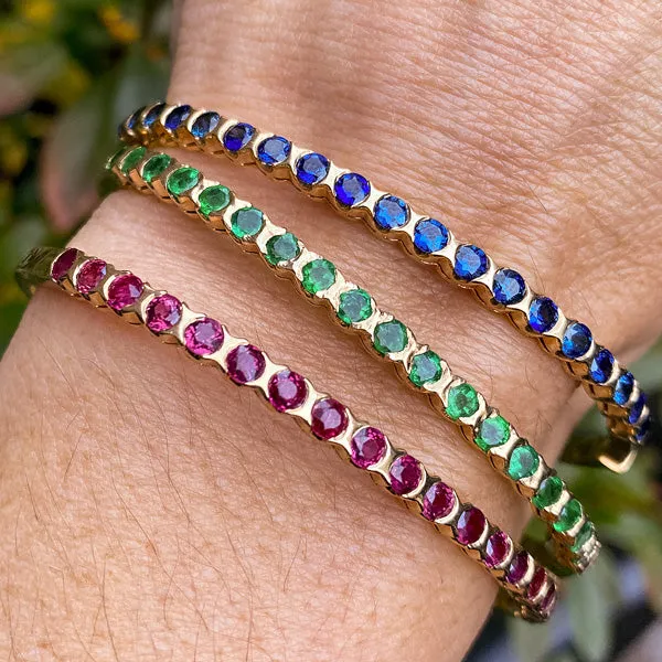 Vintage Ruby, Sapphire & Emerald Bangle Bracelets