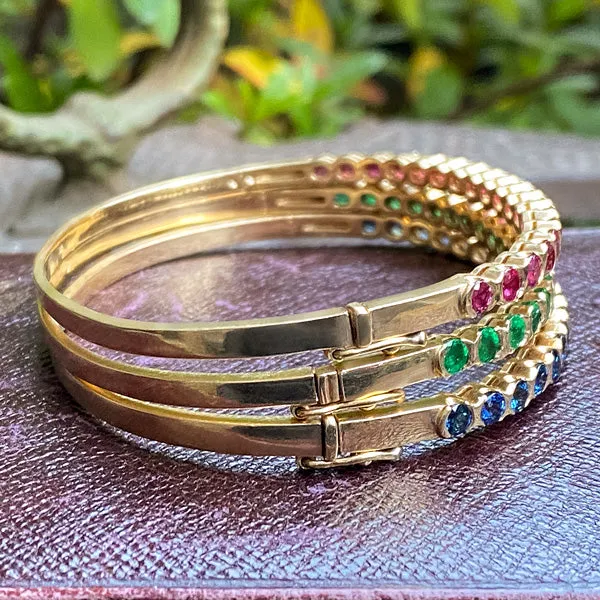 Vintage Ruby, Sapphire & Emerald Bangle Bracelets