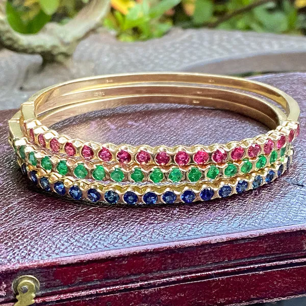 Vintage Ruby, Sapphire & Emerald Bangle Bracelets