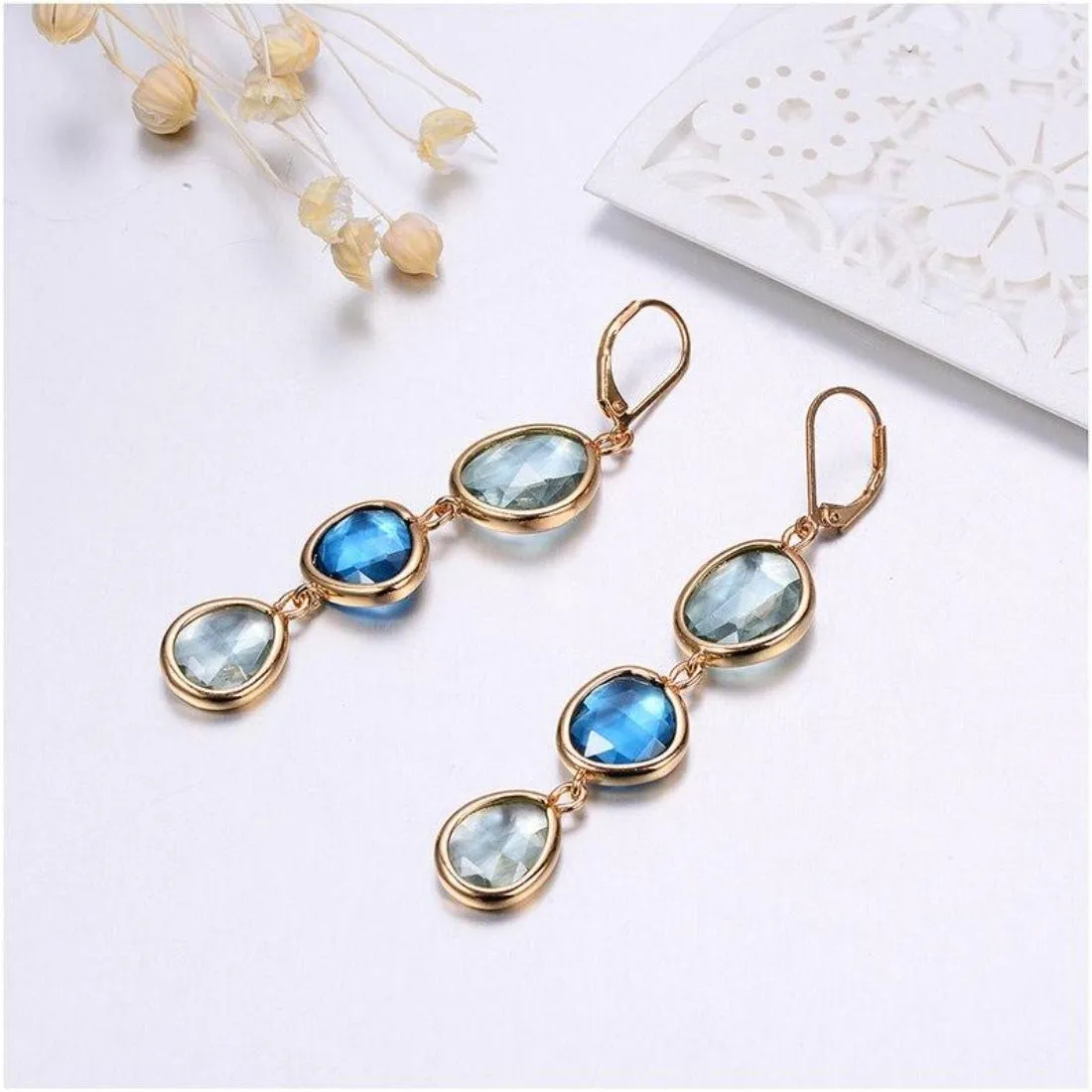 Water Drop Colorful Crystal Dangle Drop Earrings - 4 Styles