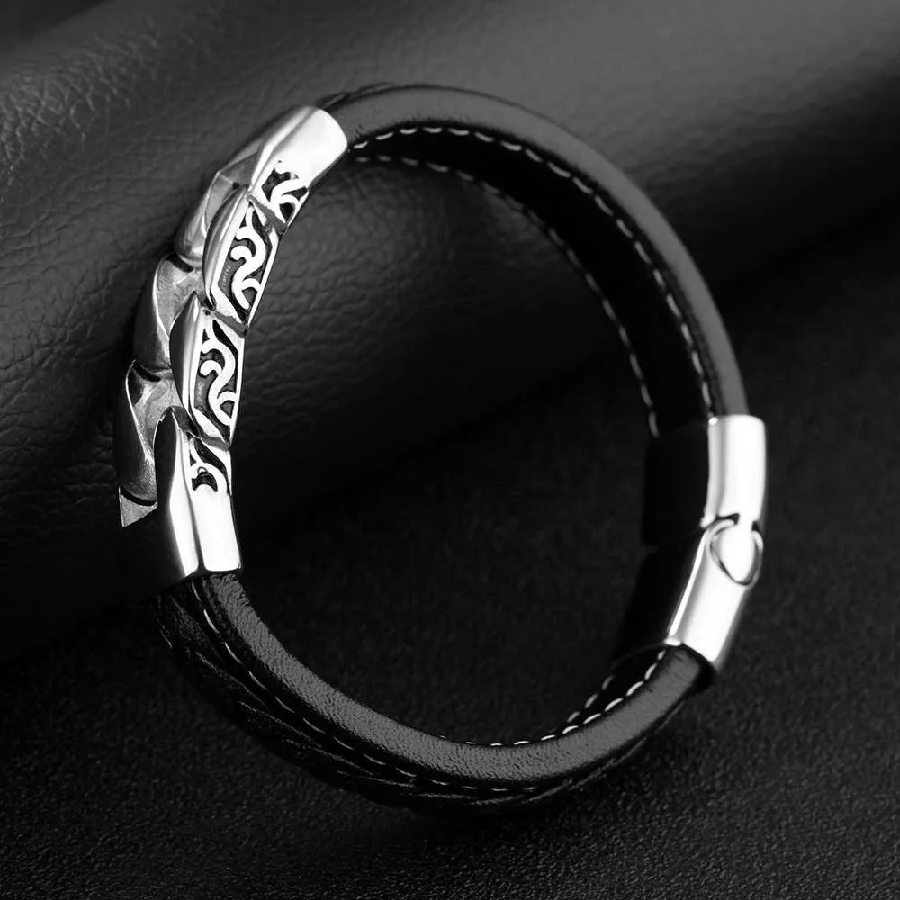 Weave Shape Stainless Steel Leather Bracelets