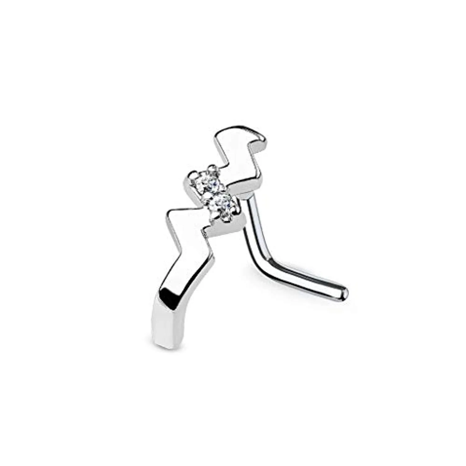 WildKlass CZ Paved Twist Nose Crawlers 316L Surgical Steel L Bend Nose Stud Rings