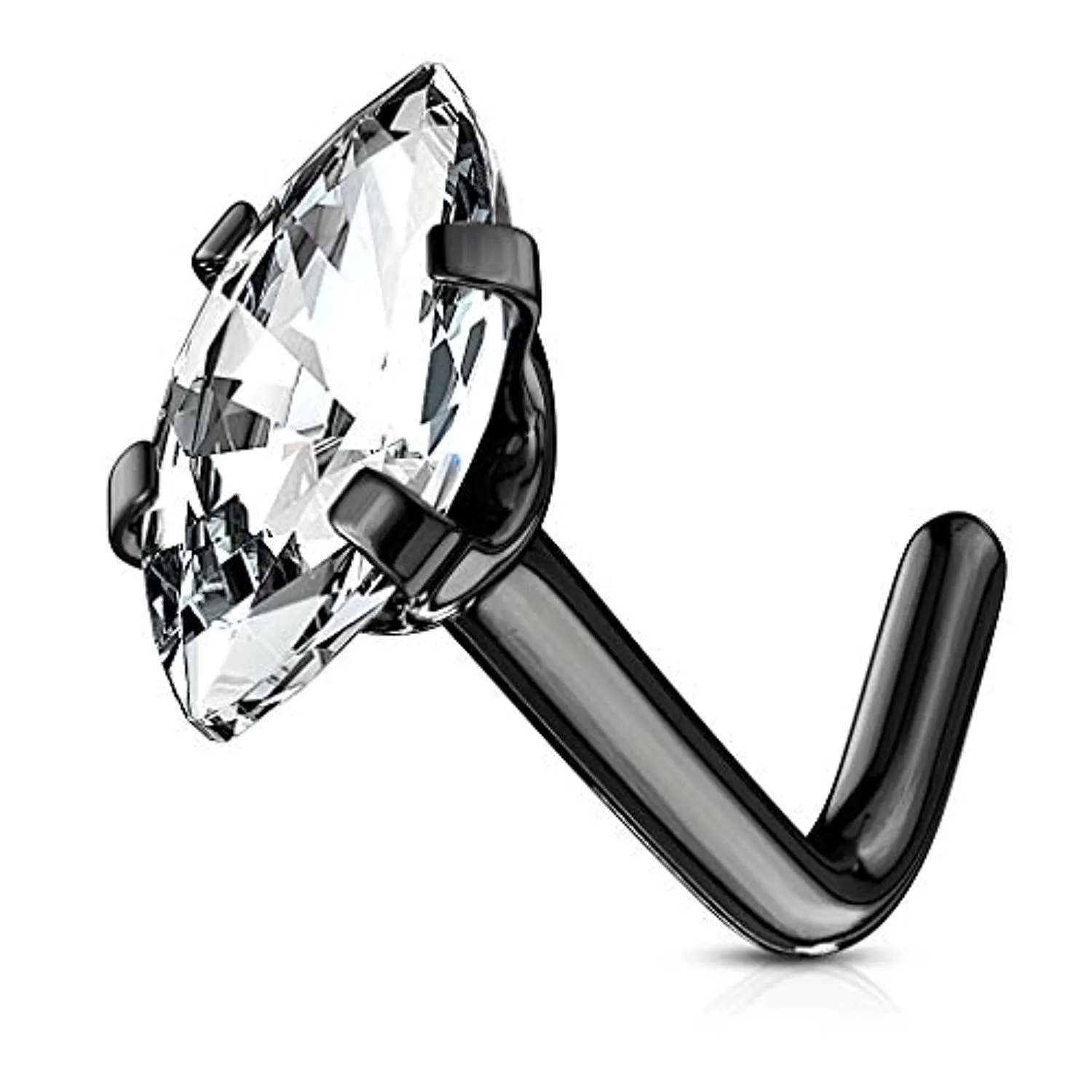 WildKlass Marquise CZ Top 316L Surgical Steel L Bend Nose Stud Rings