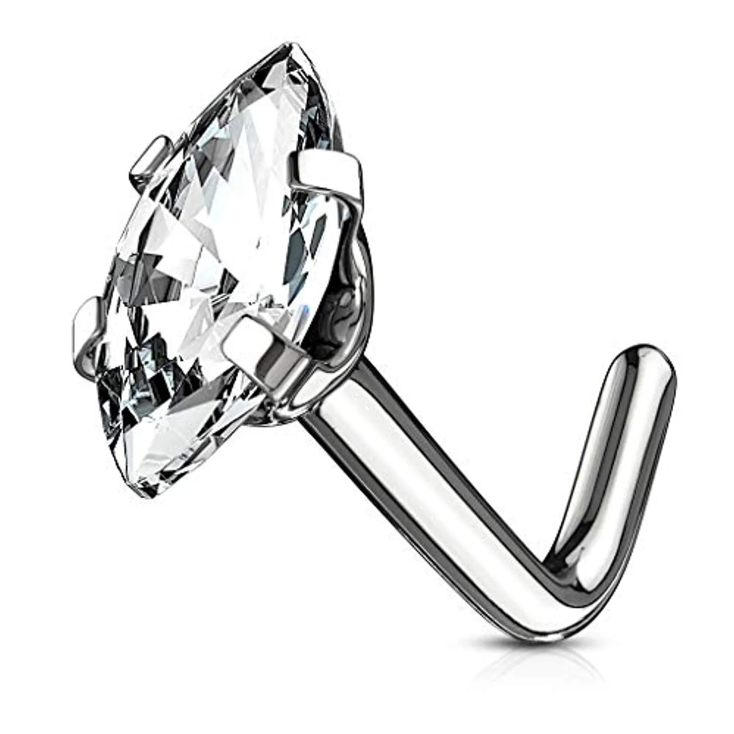 WildKlass Marquise CZ Top 316L Surgical Steel L Bend Nose Stud Rings